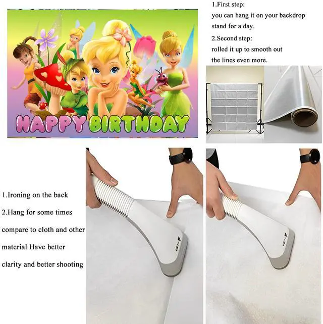 Alt view image 3 of 4 - Fairy for Tinkerbell Happy Birthday Backdrop Cartoon Birthday Party Supplies Kawaii Background for Boys Girls,Happy Birthday Banner Backdrop for Kids Party Decorations(5x3ft)