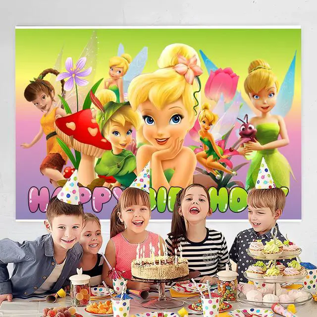 Alt view image 4 of 4 - Fairy for Tinkerbell Happy Birthday Backdrop Cartoon Birthday Party Supplies Kawaii Background for Boys Girls,Happy Birthday Banner Backdrop for Kids Party Decorations(5x3ft)