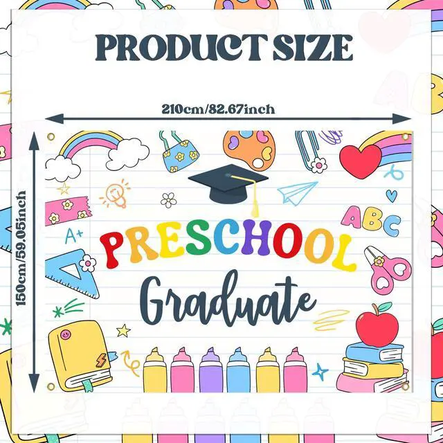 Alt view image 2 of 6 - Preschool Graduattion Party Backdrop - Pre-K Kindergarten Graduation Party Decorations Class of 2026 Kid's Graduation Ceremony Photo Prop, 7 * 5Ft