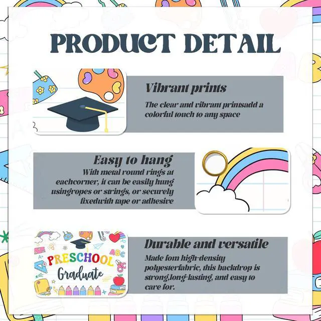Alt view image 3 of 6 - Preschool Graduattion Party Backdrop - Pre-K Kindergarten Graduation Party Decorations Class of 2026 Kid's Graduation Ceremony Photo Prop, 7 * 5Ft