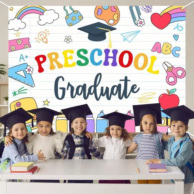 Alt view image 5 of 6 - Preschool Graduattion Party Backdrop - Pre-K Kindergarten Graduation Party Decorations Class of 2026 Kid's Graduation Ceremony Photo Prop, 7 * 5Ft