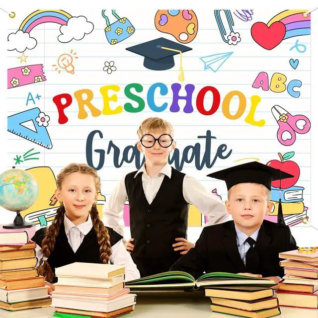 Alt view image 6 of 6 - Preschool Graduattion Party Backdrop - Pre-K Kindergarten Graduation Party Decorations Class of 2026 Kid's Graduation Ceremony Photo Prop, 7 * 5Ft