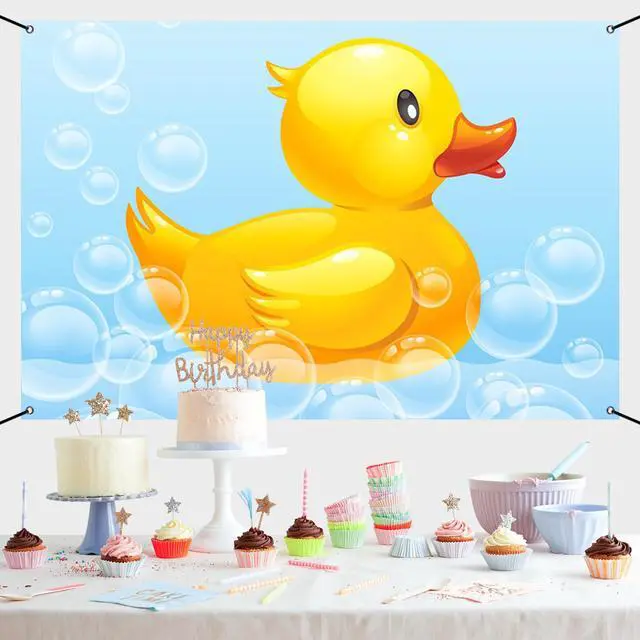 Alt view image 3 of 7 - Yellow 6x3.6ft Swimming Duck Banner, Birthday & Baby Shower Decoration, Polyester Fabric, Includes 20ft String