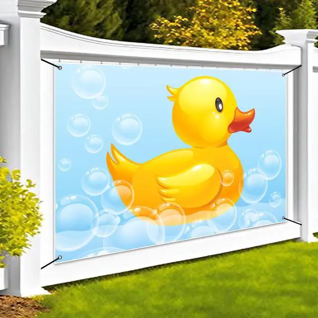 Alt view image 4 of 7 - Yellow 6x3.6ft Swimming Duck Banner, Birthday & Baby Shower Decoration, Polyester Fabric, Includes 20ft String