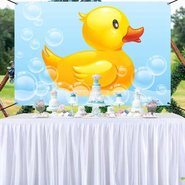 Alt view image 5 of 7 - Yellow 6x3.6ft Swimming Duck Banner, Birthday & Baby Shower Decoration, Polyester Fabric, Includes 20ft String