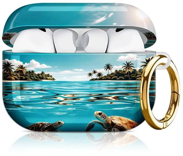Main image of Compatible with AirPod Pro 3 Case 2025,Shockproof Hard Protective Case,Wireless Charging Compatible, Trendy Elegant Design Cover for Women Men(Tropical Sea Turtle Paradise Island Water)