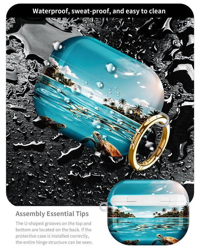 Alt view image 5 of 6 - Compatible with AirPod Pro 3 Case 2025,Shockproof Hard Protective Case,Wireless Charging Compatible, Trendy Elegant Design Cover for Women Men(Tropical Sea Turtle Paradise Island Water)
