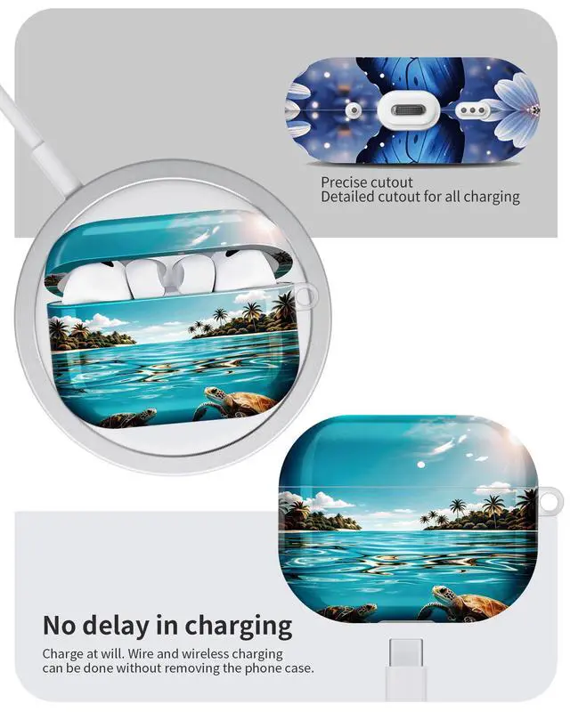 Alt view image 6 of 6 - Compatible with AirPod Pro 3 Case 2025,Shockproof Hard Protective Case,Wireless Charging Compatible, Trendy Elegant Design Cover for Women Men(Tropical Sea Turtle Paradise Island Water)