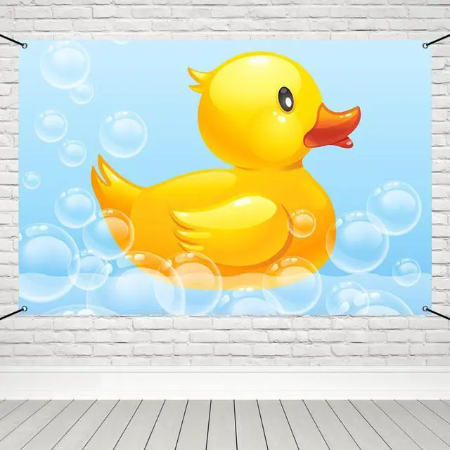 Alt view image 7 of 7 - Yellow 6x3.6ft Swimming Duck Banner, Birthday & Baby Shower Decoration, Polyester Fabric, Includes 20ft String