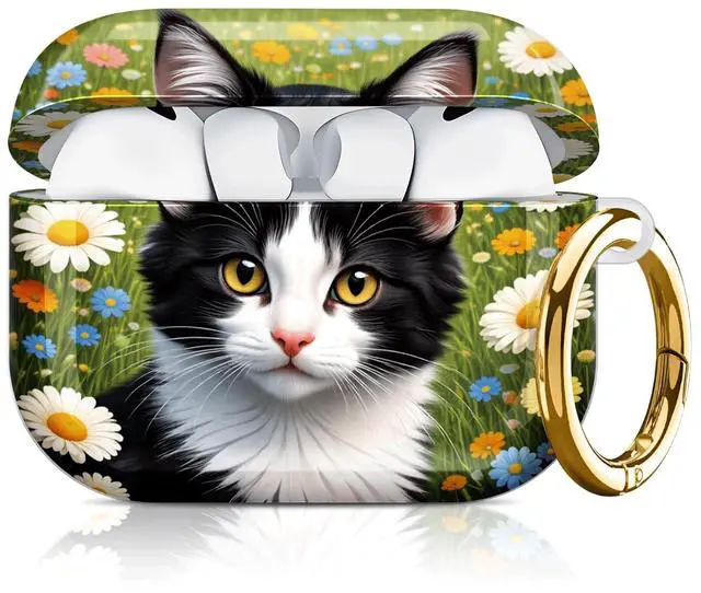 Main image of Compatible with AirPod Pro 3 Case 2025,Shockproof Hard Protective Case,Wireless Charging Compatible, Trendy Elegant Design Cover for Women Men(Floral Cat Portrait)