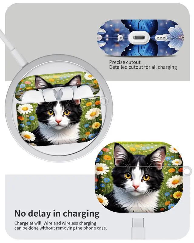 Alt view image 6 of 6 - Compatible with AirPod Pro 3 Case 2025,Shockproof Hard Protective Case,Wireless Charging Compatible, Trendy Elegant Design Cover for Women Men(Floral Cat Portrait)