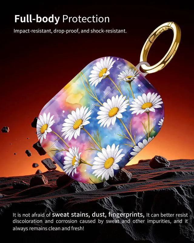 Alt view image 2 of 6 - Compatible with AirPod Pro 3 Case 2025,Shockproof Hard Protective Case,Wireless Charging Compatible, Trendy Elegant Design Cover for Women Men(Colorful Daisy Floral Background Art)