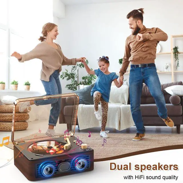 Alt view image 4 of 6 - Portable CD Player Bluetooth with Speakers - Retro Vertical CD Players for Home, Built-in Dual Stereo Speakers, FM Radio, Repeat, Remote Control, Support USB&AUX, Retro Gift for Kids, Brown