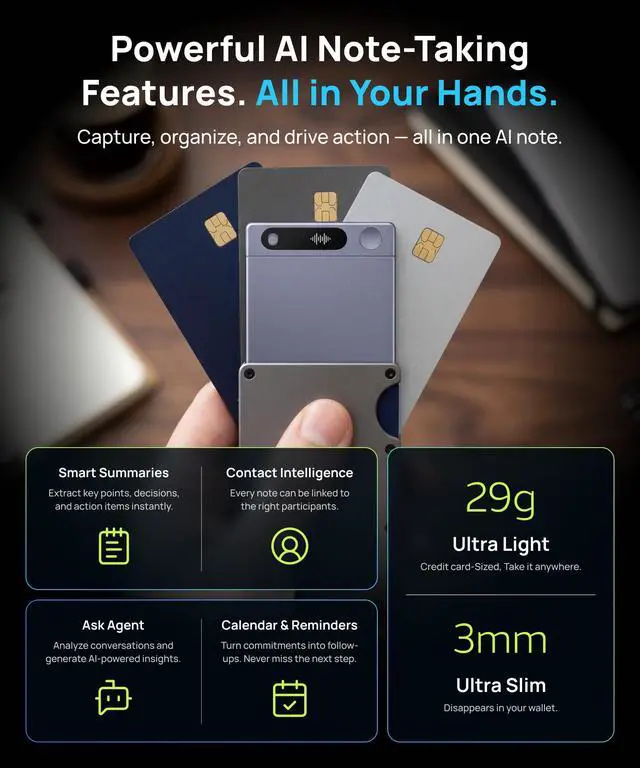 Alt view image 3 of 7 - AI Voice Recorder with Transcription, AI Summary, Speaker ID, Noise Reduction, 64GB Memory, 138 Languages, App Control, for Meetings, Calls, Lectures, Interviews, Lite