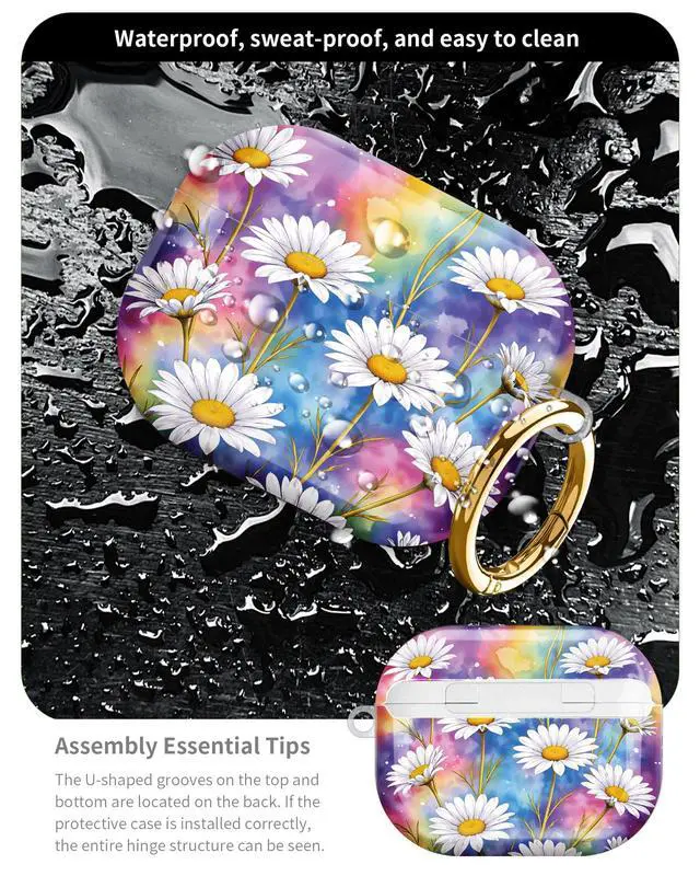 Alt view image 5 of 6 - Compatible with AirPod Pro 3 Case 2025,Shockproof Hard Protective Case,Wireless Charging Compatible, Trendy Elegant Design Cover for Women Men(Colorful Daisy Floral Background Art)