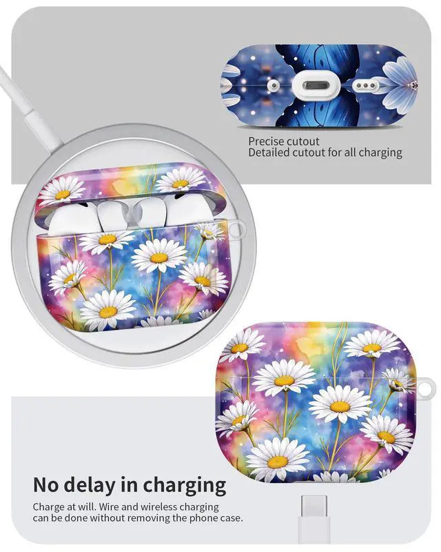 Alt view image 6 of 6 - Compatible with AirPod Pro 3 Case 2025,Shockproof Hard Protective Case,Wireless Charging Compatible, Trendy Elegant Design Cover for Women Men(Colorful Daisy Floral Background Art)