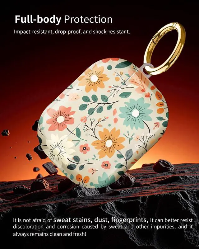 Alt view image 2 of 6 - Compatible with AirPod Pro 3 Case 2025,Shockproof Hard Protective Case,Wireless Charging Compatible, Trendy Elegant Design Cover for Women Men(Floral with Soft Colors and Leaves)