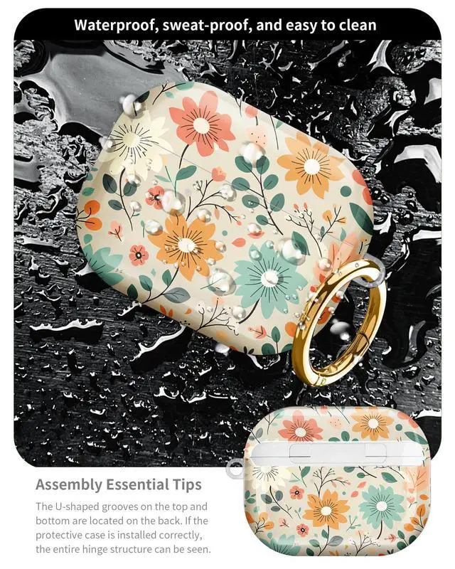 Alt view image 5 of 6 - Compatible with AirPod Pro 3 Case 2025,Shockproof Hard Protective Case,Wireless Charging Compatible, Trendy Elegant Design Cover for Women Men(Floral with Soft Colors and Leaves)