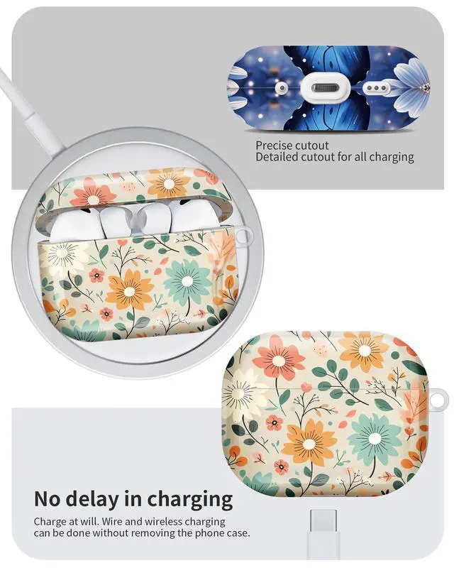 Alt view image 6 of 6 - Compatible with AirPod Pro 3 Case 2025,Shockproof Hard Protective Case,Wireless Charging Compatible, Trendy Elegant Design Cover for Women Men(Floral with Soft Colors and Leaves)