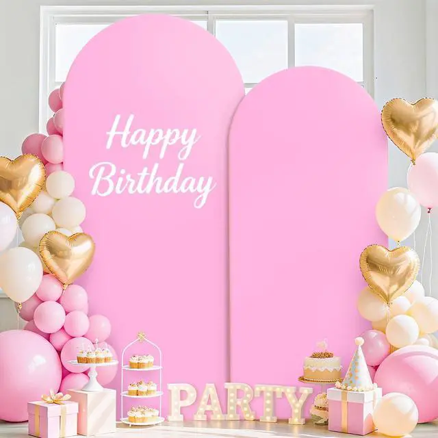 Alt view image 2 of 6 - Pink Arch Backdrop Cover 7.2FT 6FT Spandex Wedding Arch Covers Set of 2 Chiara Round Top Backdrop Stand Covers for Metal Frame Wedding Baby Shower Birthday Party Decoration