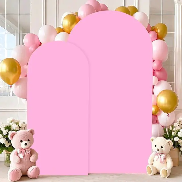 Alt view image 6 of 6 - Pink Arch Backdrop Cover 7.2FT 6FT Spandex Wedding Arch Covers Set of 2 Chiara Round Top Backdrop Stand Covers for Metal Frame Wedding Baby Shower Birthday Party Decoration