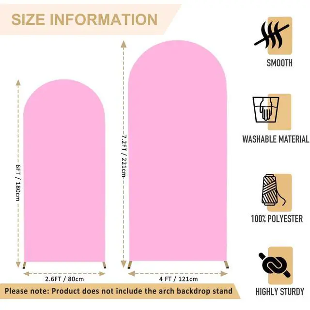 Alt view image 3 of 6 - Pink Arch Backdrop Cover 7.2FT 6FT Spandex Wedding Arch Covers Set of 2 Chiara Round Top Backdrop Stand Covers for Metal Frame Wedding Baby Shower Birthday Party Decoration
