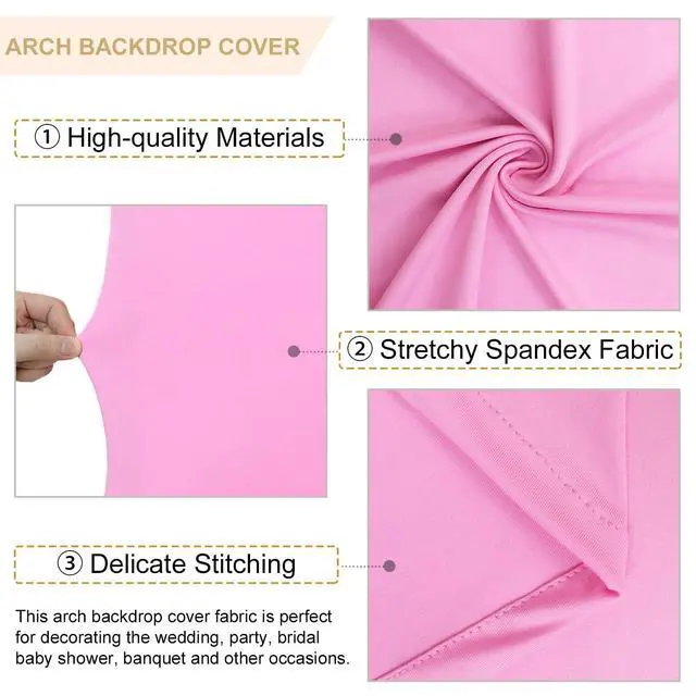 Alt view image 4 of 6 - Pink Arch Backdrop Cover 7.2FT 6FT Spandex Wedding Arch Covers Set of 2 Chiara Round Top Backdrop Stand Covers for Metal Frame Wedding Baby Shower Birthday Party Decoration