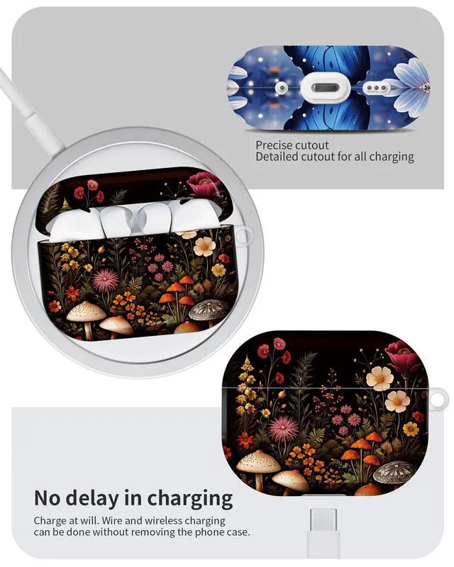 Alt view image 6 of 6 - Compatible with AirPod Pro 3 Case 2025,Shockproof Hard Protective Case,Wireless Charging Compatible, Trendy Elegant Design Cover for Women Men(Floral Mushroom Garden)
