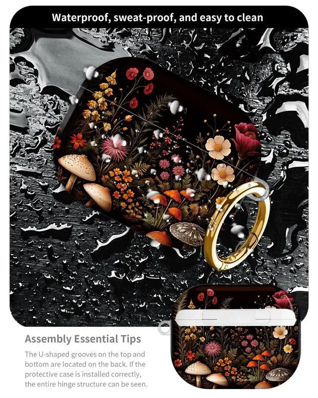 Alt view image 5 of 6 - Compatible with AirPod Pro 3 Case 2025,Shockproof Hard Protective Case,Wireless Charging Compatible, Trendy Elegant Design Cover for Women Men(Floral Mushroom Garden)