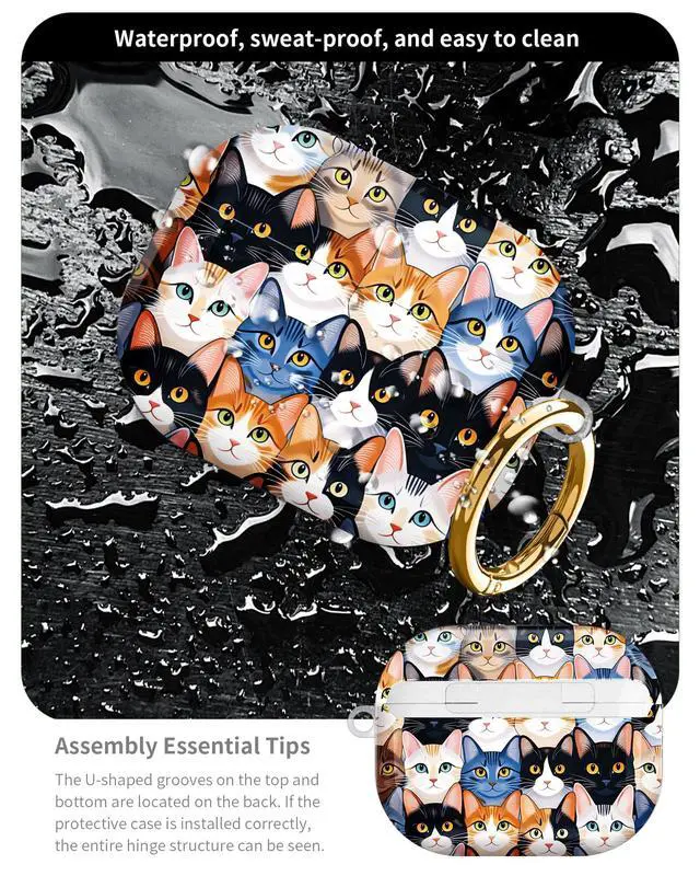 Alt view image 5 of 6 - Compatible with AirPod Pro 3 Case 2025,Shockproof Hard Protective Case,Wireless Charging Compatible, Trendy Elegant Design Cover for Women Men(Colorful Cat Faces)