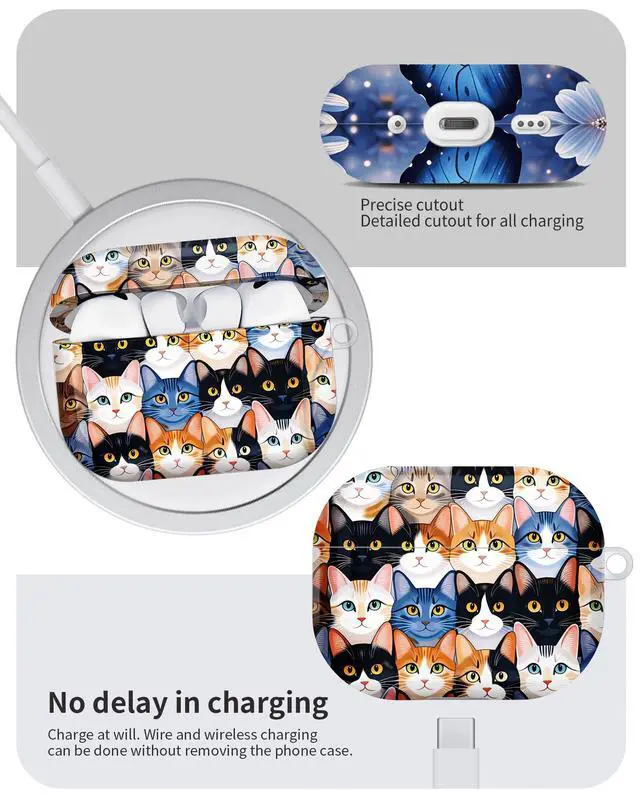 Alt view image 6 of 6 - Compatible with AirPod Pro 3 Case 2025,Shockproof Hard Protective Case,Wireless Charging Compatible, Trendy Elegant Design Cover for Women Men(Colorful Cat Faces)