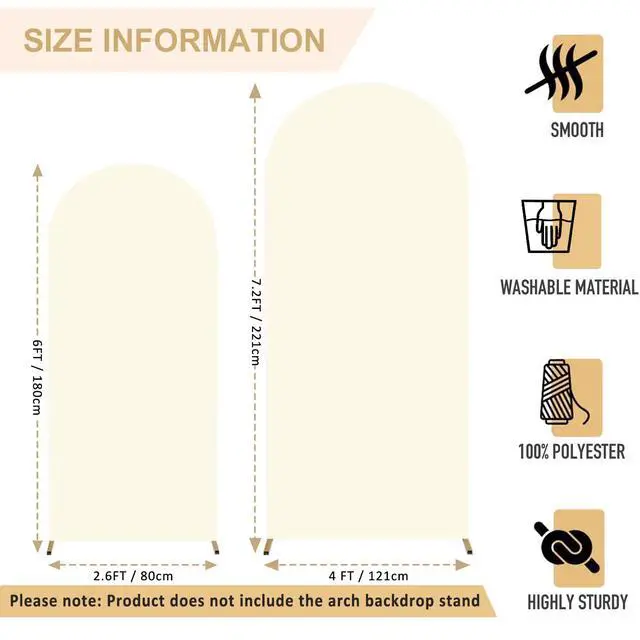 Alt view image 2 of 6 - Ivory Arch Cover Set of 2 Spandex Fitted Wedding Arch Cover 7.2FT 6FT Round Top Arched Stand Covers Chiara Backdrop Cover for Metal Arches Frame for Wedding Party Baby Shower Decoration