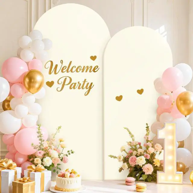 Alt view image 5 of 6 - Ivory Arch Cover Set of 2 Spandex Fitted Wedding Arch Cover 7.2FT 6FT Round Top Arched Stand Covers Chiara Backdrop Cover for Metal Arches Frame for Wedding Party Baby Shower Decoration