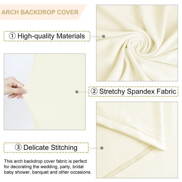 Alt view image 4 of 6 - Ivory Arch Cover Set of 2 Spandex Fitted Wedding Arch Cover 7.2FT 6FT Round Top Arched Stand Covers Chiara Backdrop Cover for Metal Arches Frame for Wedding Party Baby Shower Decoration