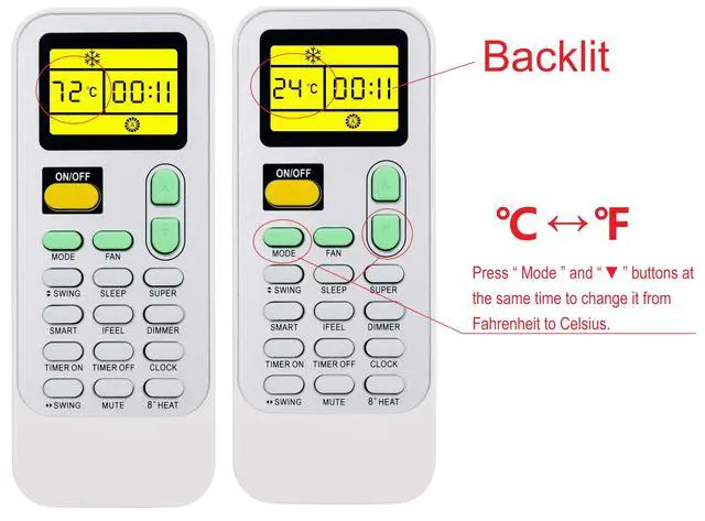 Alt view image 2 of 7 - Replacement Remote Control for Hisense Portable Air Conditioner DG11J1-98, AP-10CR1SEPS, with Backlit, Wall Mounting Bracket