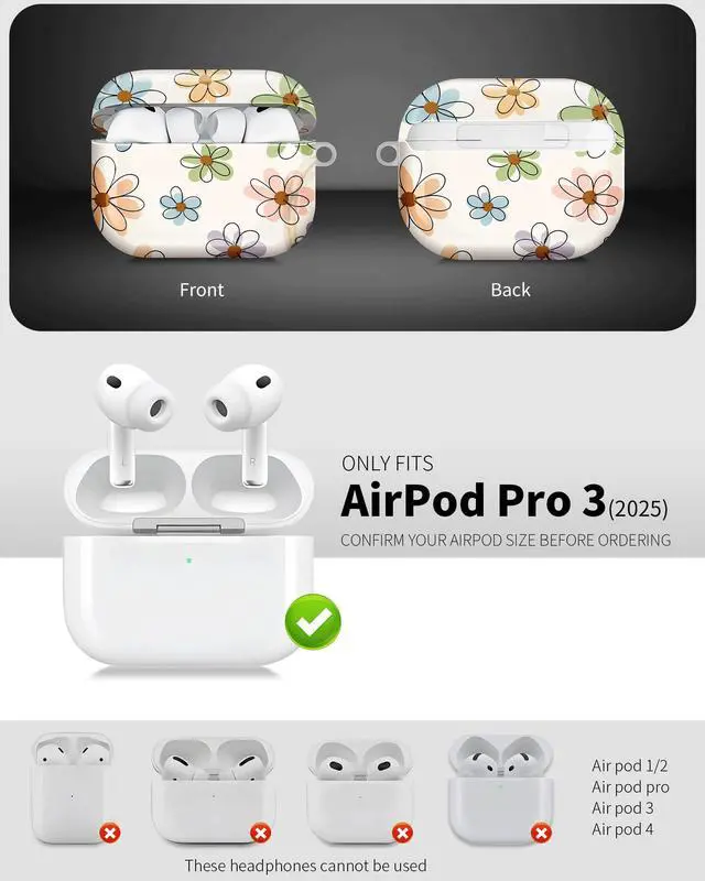 Alt view image 3 of 6 - Compatible with AirPod Pro 3 Case 2025,Shockproof Hard Protective Case,Wireless Charging Compatible, Trendy Elegant Design Cover for Women Men(Colorful Floral with Abstract Blooms)