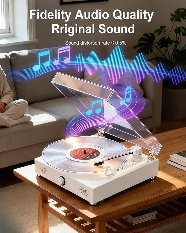 Alt view image 4 of 7 - Vinyl Record Player with Speakers, 3-Speed Vintage Turntable for Bluetooth Vinyl Records, Belt-Driven Turntable, Built-in Dual-Track Speakers, with RCA Line Out AUX in Headphone Jack (Rainbow)