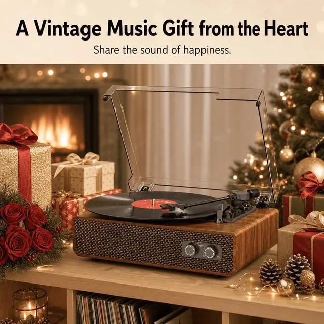 Alt view image 2 of 6 - Vinyl Record Player Bluetooth with Upgraded Speakers, Sound Cavity & Balanced Counterweight, Vintage 3-Speed Belt-Drive Turntable LP Player with RCA Output, Mid-Century Design