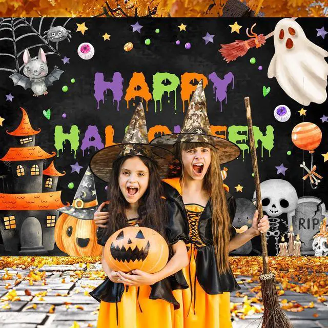 Alt view image 4 of 6 - Happy Halloween Backdrop Spooky Ghost Party Banner for Kids | 7x5ft, Cotton, Halloween Backdrop, Halloween Birthday Party Decorations, Baby Shower Decorations