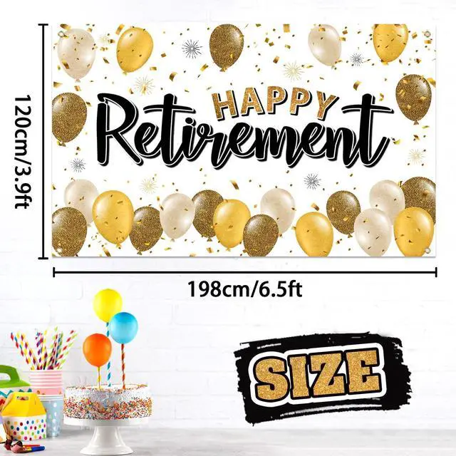 Alt view image 2 of 6 - Happy Retirement Decorations,Gold Large Balloon Banner Backdrop Sign,Cheers to Retirement Farewell Goodbye Party Photoprop Supplies Sign