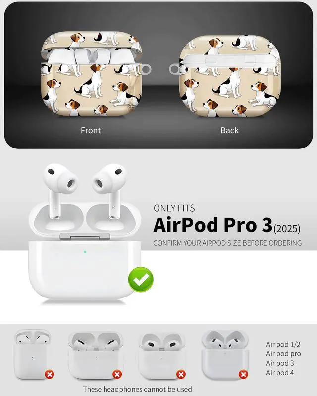 Alt view image 3 of 6 - Compatible with AirPod Pro 3 Case 2025,Shockproof Hard Protective Case,Wireless Charging Compatible, Trendy Elegant Design Cover for Women Men(Dog Repeating Vector)