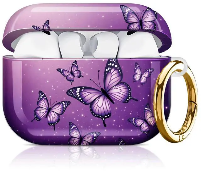 Main image of Compatible with AirPod Pro 3 Case 2025,Shockproof Hard Protective Case,Wireless Charging Compatible, Trendy Elegant Design Cover for Women Men(Purple Butterflies Fluttering in Sky)