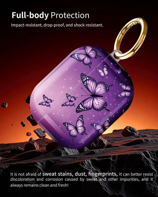 Alt view image 2 of 6 - Compatible with AirPod Pro 3 Case 2025,Shockproof Hard Protective Case,Wireless Charging Compatible, Trendy Elegant Design Cover for Women Men(Purple Butterflies Fluttering in Sky)