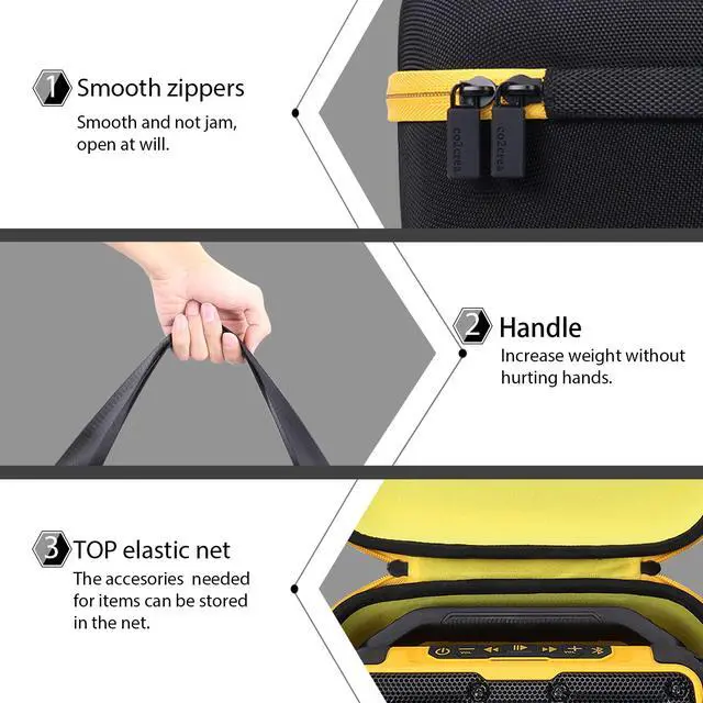 Alt view image 4 of 6 - Hard Case for DEWALT 20V MAX Bluetooth Speaker Jobsite DCR010,Black | Travel Protective Storage Bag with Handle, Shockproof EVA Shell and Soft Lining
