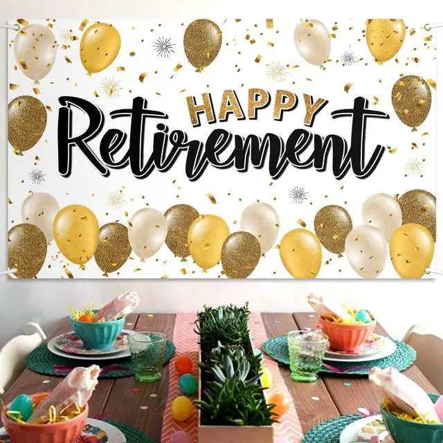 Alt view image 3 of 6 - Happy Retirement Decorations,Gold Large Balloon Banner Backdrop Sign,Cheers to Retirement Farewell Goodbye Party Photoprop Supplies Sign