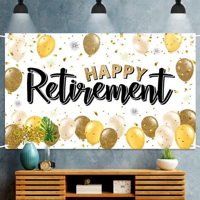 Alt view image 6 of 6 - Happy Retirement Decorations,Gold Large Balloon Banner Backdrop Sign,Cheers to Retirement Farewell Goodbye Party Photoprop Supplies Sign