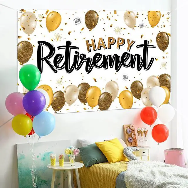 Alt view image 4 of 6 - Happy Retirement Decorations,Gold Large Balloon Banner Backdrop Sign,Cheers to Retirement Farewell Goodbye Party Photoprop Supplies Sign