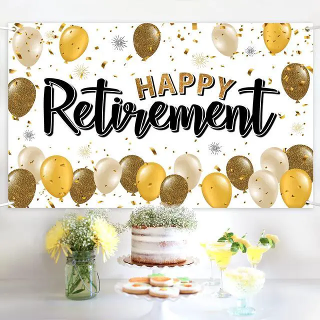 Alt view image 5 of 6 - Happy Retirement Decorations,Gold Large Balloon Banner Backdrop Sign,Cheers to Retirement Farewell Goodbye Party Photoprop Supplies Sign