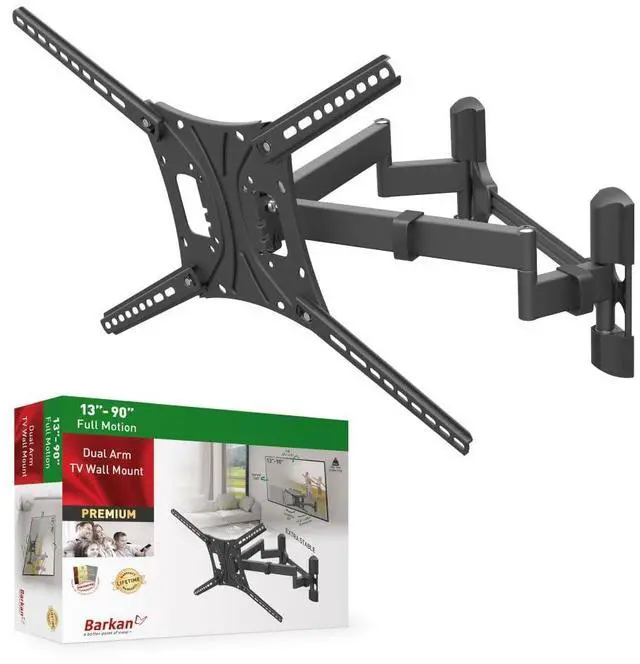 Main image of TV Wall Mount, 13-90 inch Dual Arm Full Motion Articulating - 4 Movement Flat/Curved Screen Bracket, Holds up to 132 lbs, Extra Stable, Fits LED OLED LCD