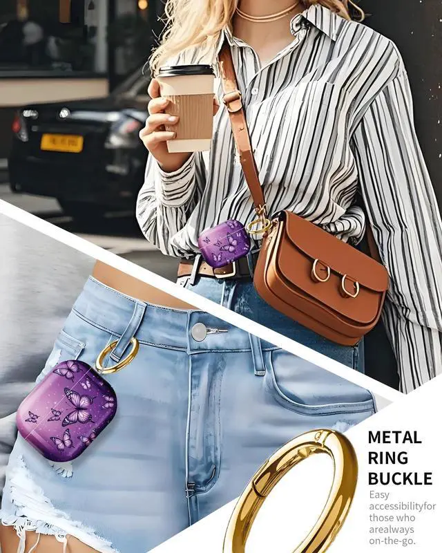 Alt view image 4 of 6 - Compatible with AirPod Pro 3 Case 2025,Shockproof Hard Protective Case,Wireless Charging Compatible, Trendy Elegant Design Cover for Women Men(Purple Butterflies Fluttering in Sky)